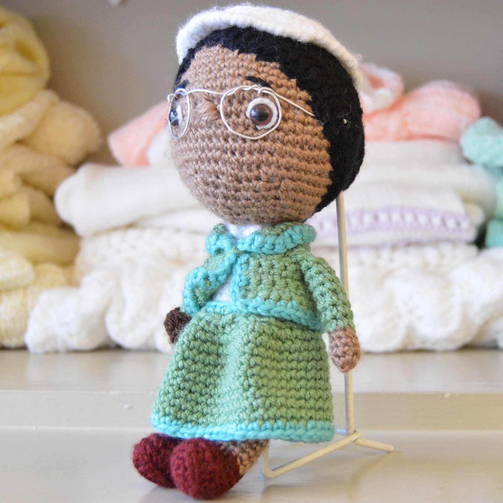 Hand made crochet Rosa Park doll
