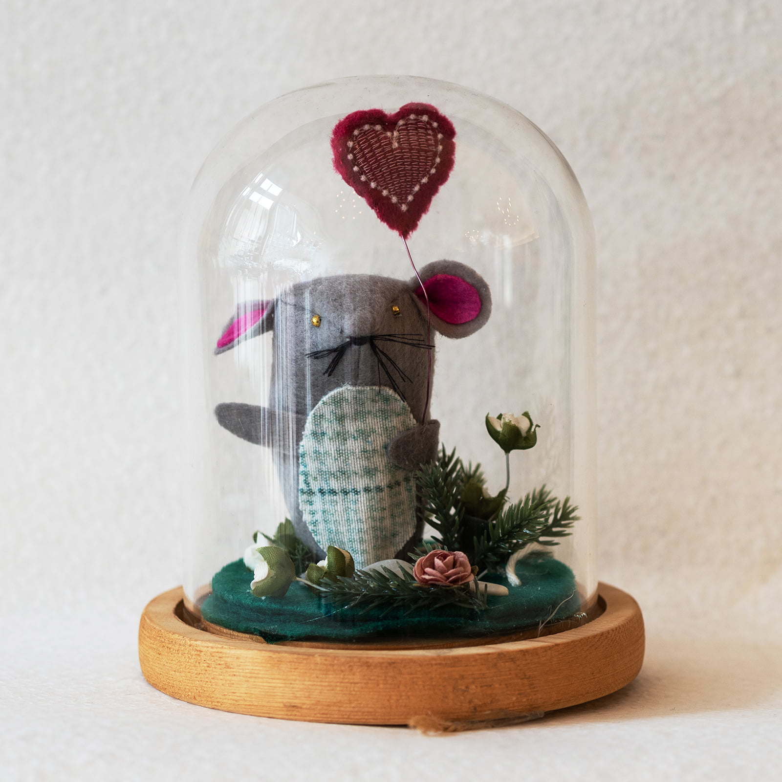 Hand made mouse in glass dome