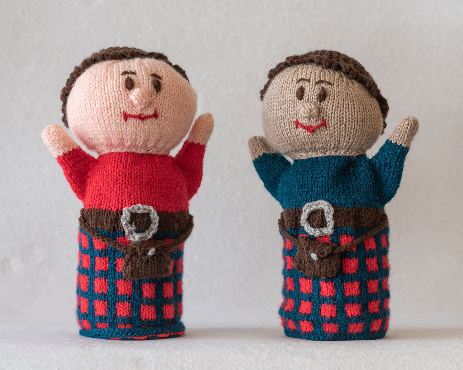 Hand Knitted Tartan Puppets
