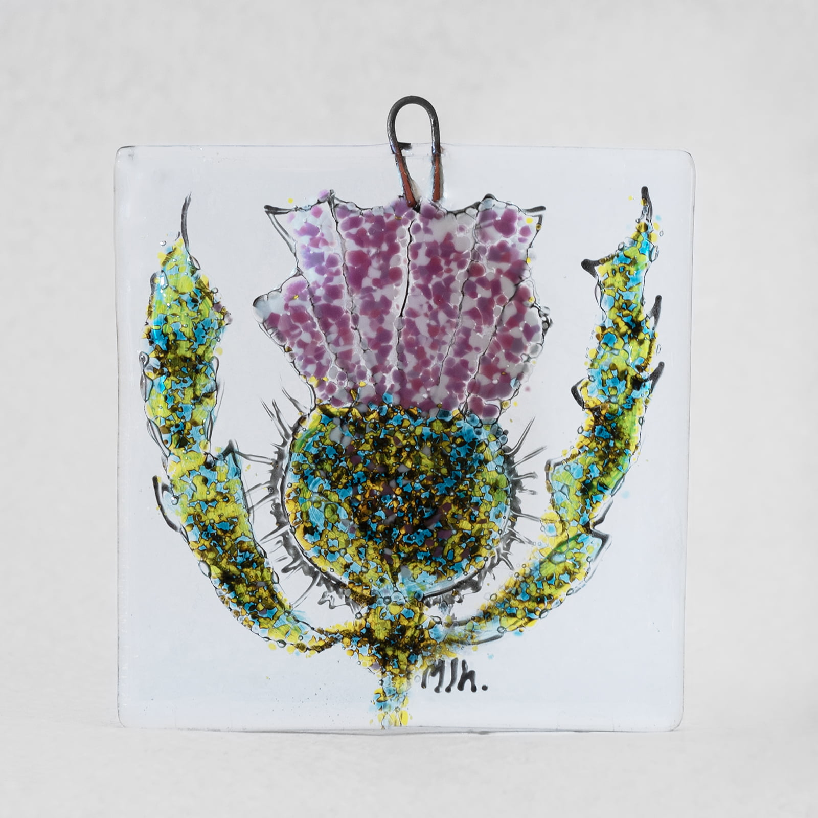 Hand Painted Glass Thistle