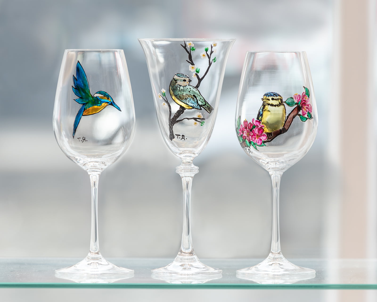 painted glass birds