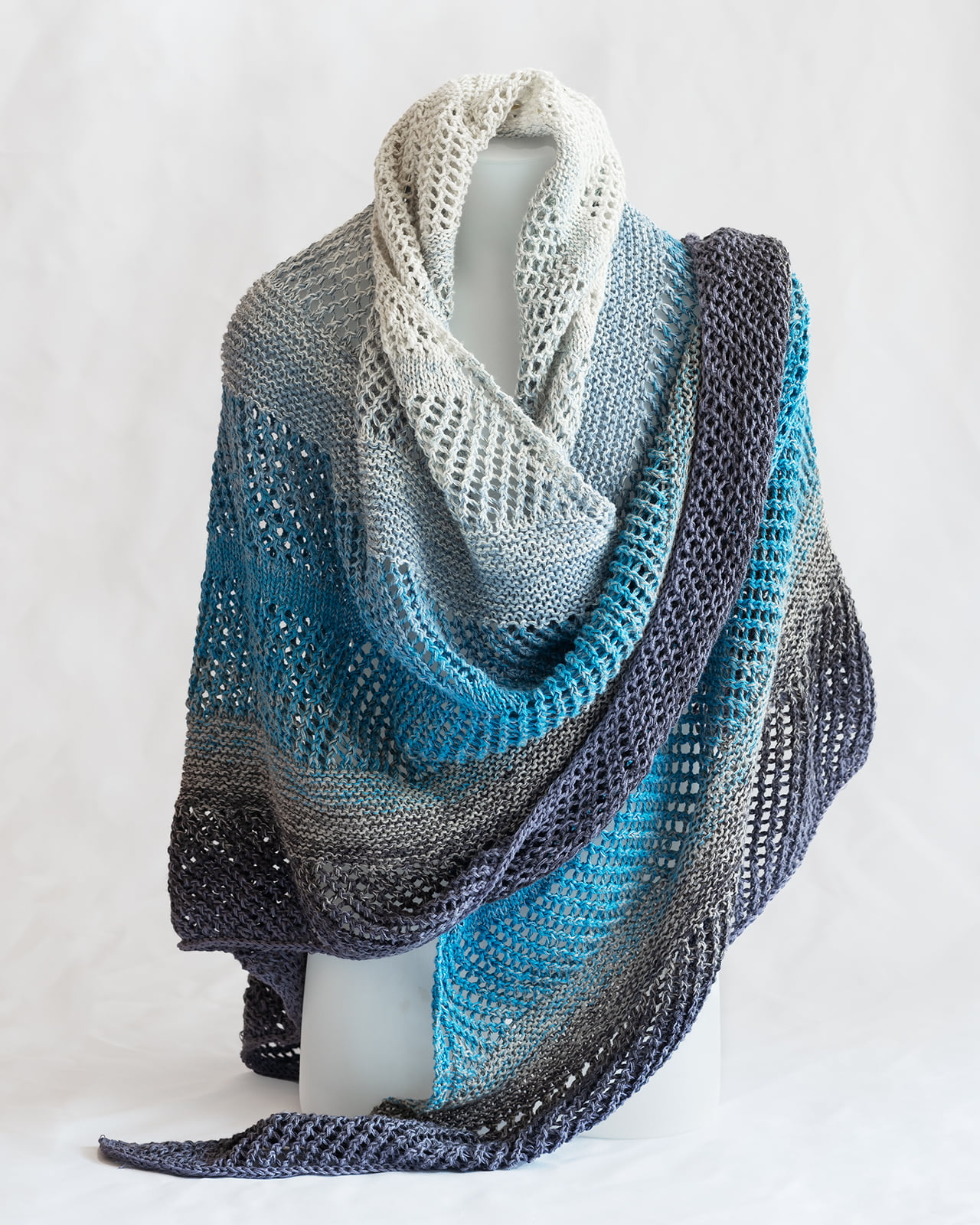 hand knitted blue shaded shawl