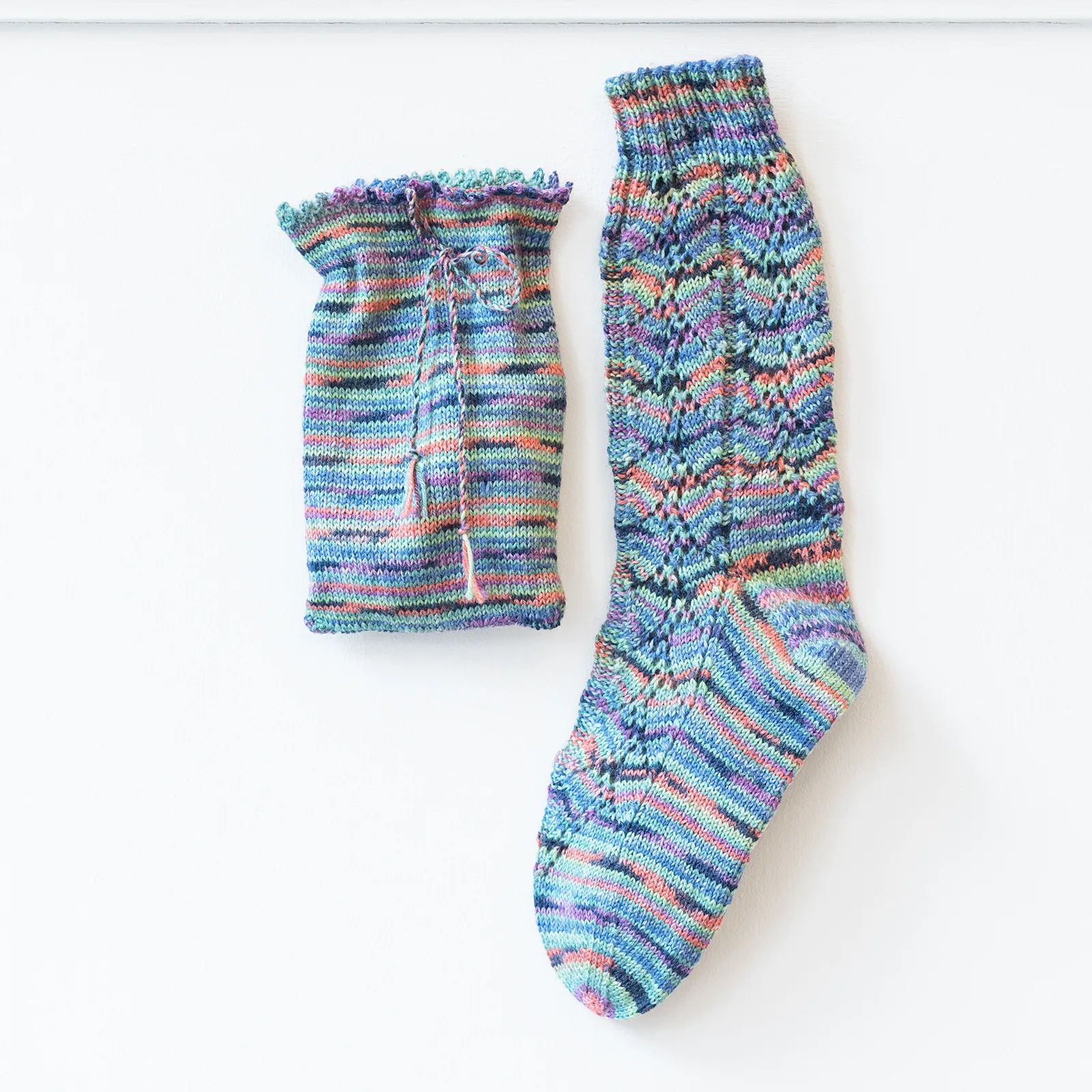 women's hand knitted socks in bag
