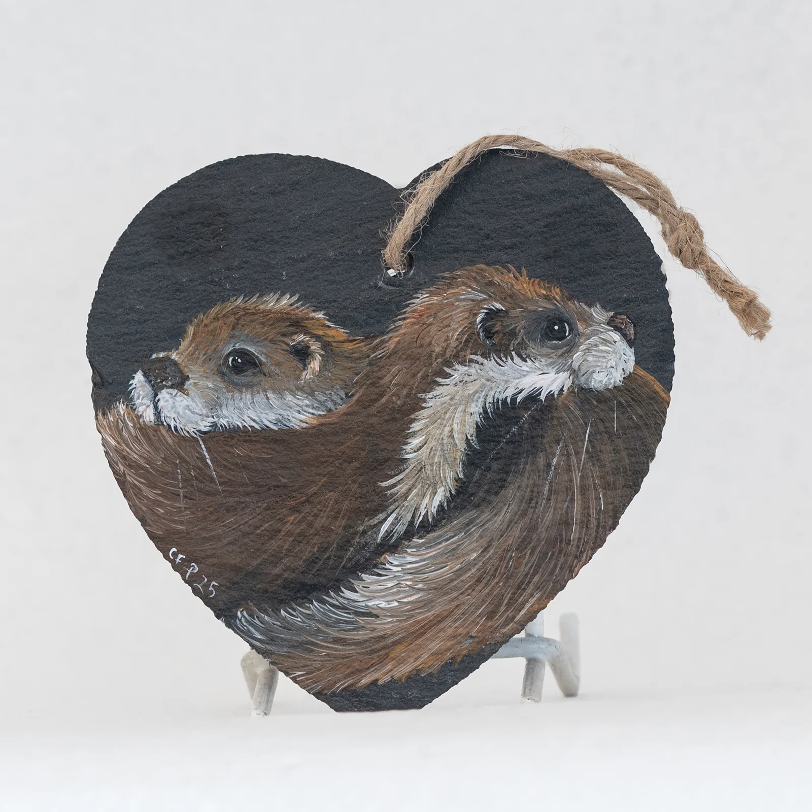 hand painted otters black heart slate
